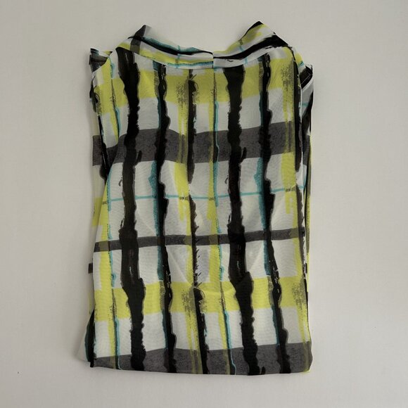 Vince Camuto Geometric Print Sleeveless Blouse Ladies Petite Small Black Yellow - Picture 2 of 8